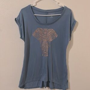 Evolution Creation Blue/Metallic Elephant Cap Sleeve Relaxed Fit T-Shirt.Size:M